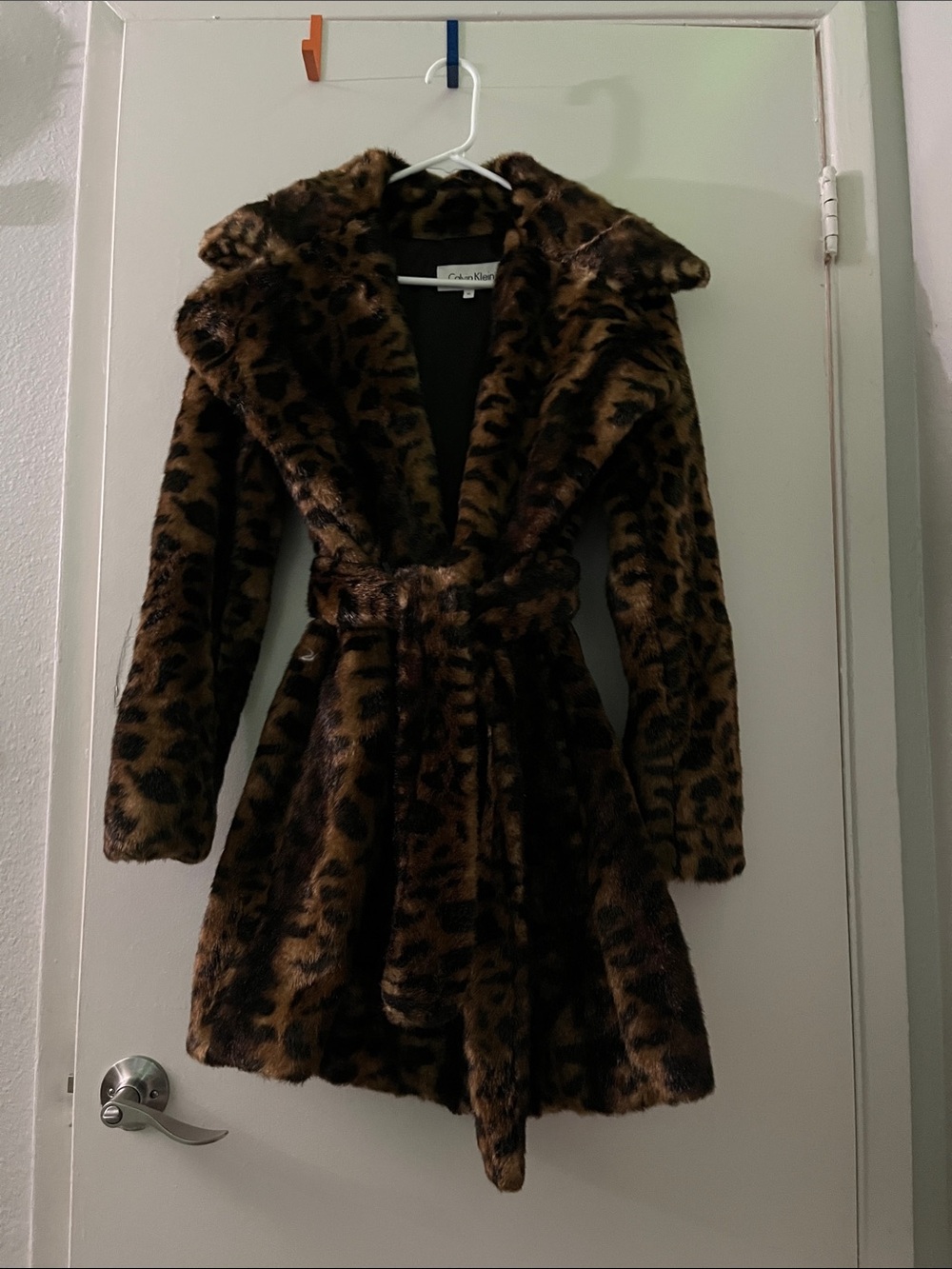 Calvin Klein Leopard-Print Faux Fur Trench Coat - Brown/Black